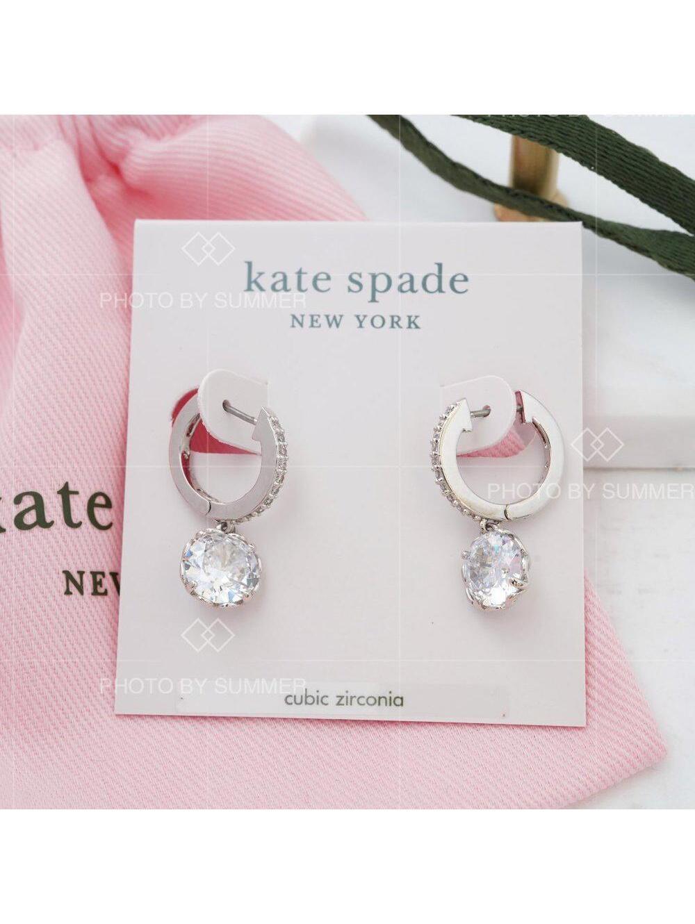 Kate Spade That Sparkle Pave Huggies Hoop Earrings Clear/ Silver - Picture 2 of 5